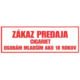 Nálepka "Zákaz predaja cigariet osobám mladším ako 18 rokov"